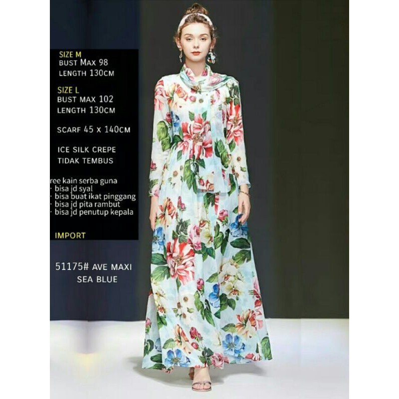 Maxi Maxy Dress Longdress Ice Silk Crepe 51175 Ave SeaBlue Import