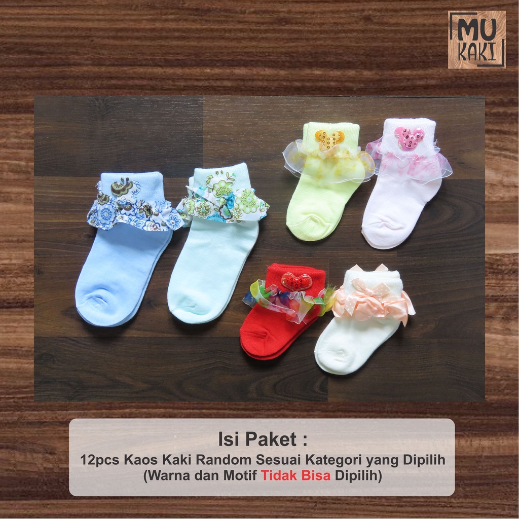 Paket Kaos Kaki Bayi Renda Mix 12pcs Mukaki