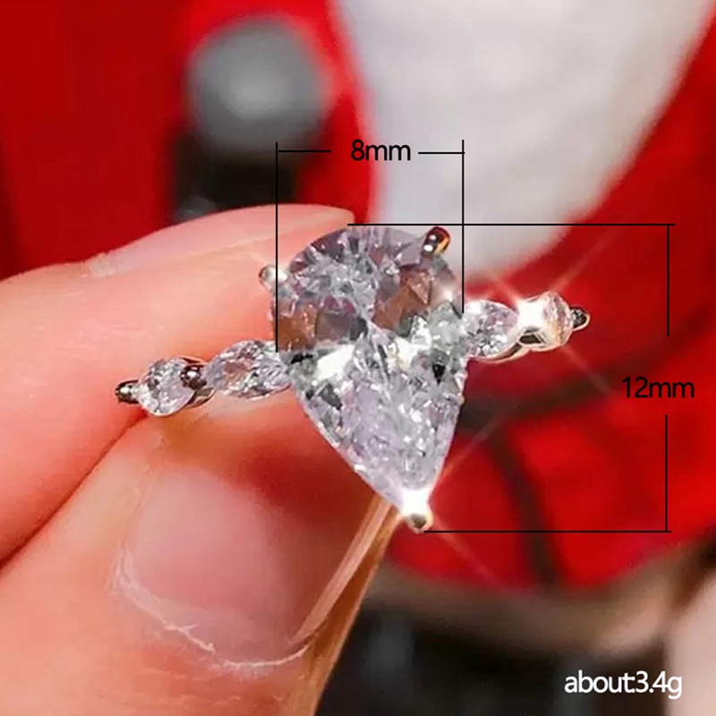 Fancyqube Cincin Kristal Cubic Zirconia Bentuk Tetesan Air Untuk Wanita