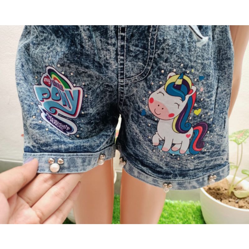 Celana hotpant anak full karet bawahan anak perempuan usia 1-12tahun motif sablon pony mickey aksen mutiara