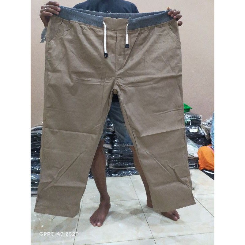 BIG SIZE 40-50 CELANA CHINOS COWOK PANJANG KARET PINGGANG RIP KOLOR