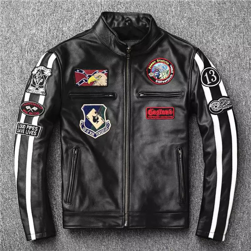 JAKET KULIT MOTOR - JAKET KULIT ASLI DOMBA - JAKET KULIT PRIA WARNA HITAM BORDIR RACING ORIGINAL