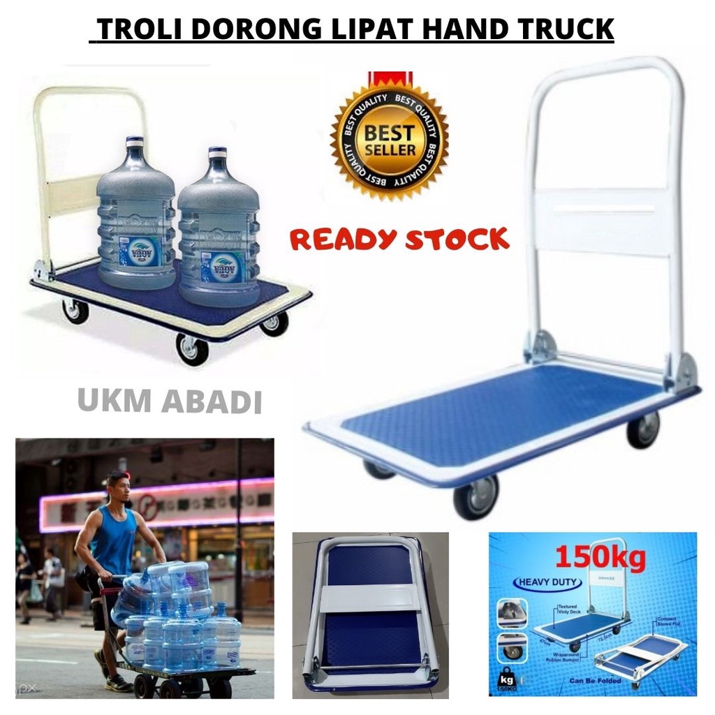 Hand Truck Troli Dorong Lipat 4 Roda Kuat 150 Kg