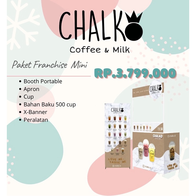 

Paket FRANCHISE Mini Booth Minuman Kekinian Sehat CHALKO