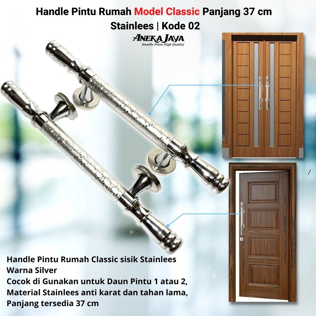 HANDLE PINTU RUMAH CLASSIC SILVER 37 CM / Gagang Pintu Sisik Naga  / Tarikan Pintu Rumah / Pegangan Pintu Murah Awet Tebaru