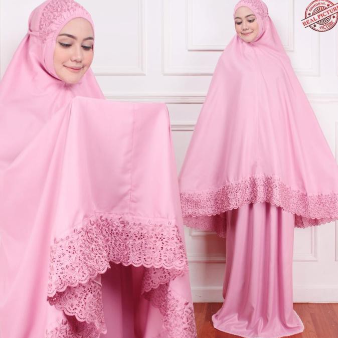Ori&Terjamin Mukena Siti Khadijah Pasteleena Jumbo Mukenah Katun Mikro Royalrose - Merah Muda