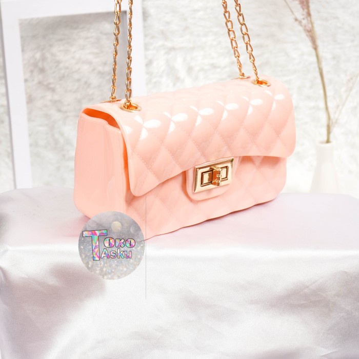 PROMO TAS WANITA TAS JELLY GLOSSY RANTAI CINCIN SIZE 18 CM | TAS WANITA RANTAI CINCIN - Merah Muda R