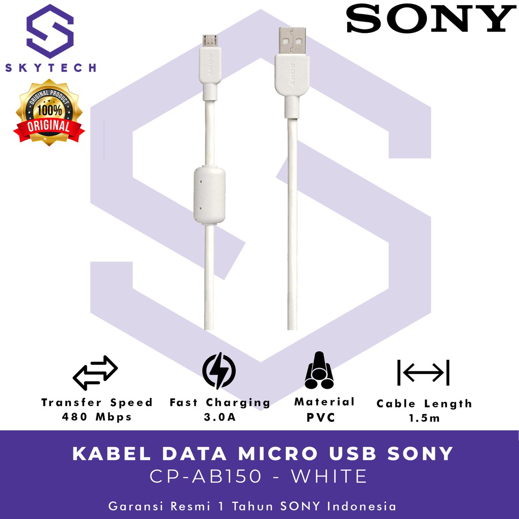 KABEL DATA MICRO USB SONY CP AB150 WHITE ORIGINAL GARANSI RESMI