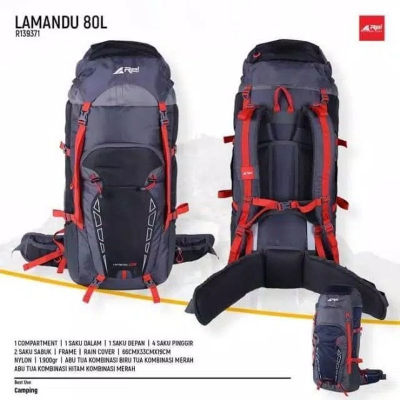 Tas Carrier Rei Lamandu 80L 100% Original+Raincover