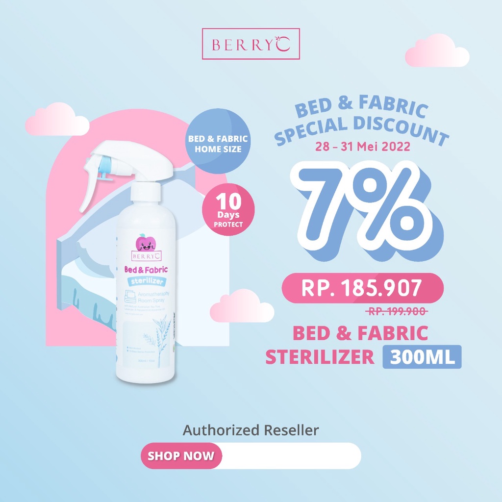 BerryC Bed &amp; Fabric Sterilizer Spray 300ML dengan Perlindungan 10 hari - Berry C Bed Spray Anti Tungau Serangga 300 ml