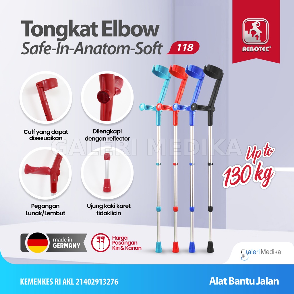 (SEPASANG) Tongkat Siku / Tongkat Elbow Rebotec Safe-In Anatom Soft 118 - Tongkat Bantu Jalan