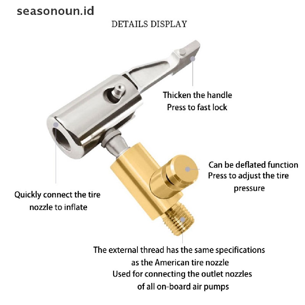 【seasonoun】 Stainless Steel Tire Chucks Air Compressor Air Chucks Tire Inflation Nozzle .