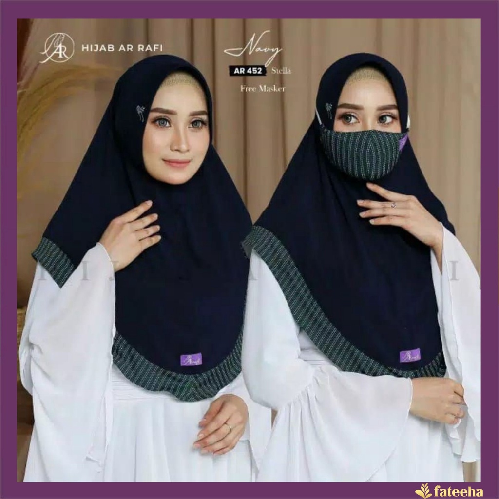 Hijab Arrafi AR 452 Bergo Jilbab Kerudung Tudung Kudung Instan Navy Rose