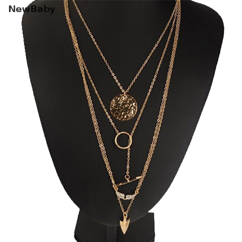 Kalung Rantai Multilayer Bahan Alloy Untuk Wanita