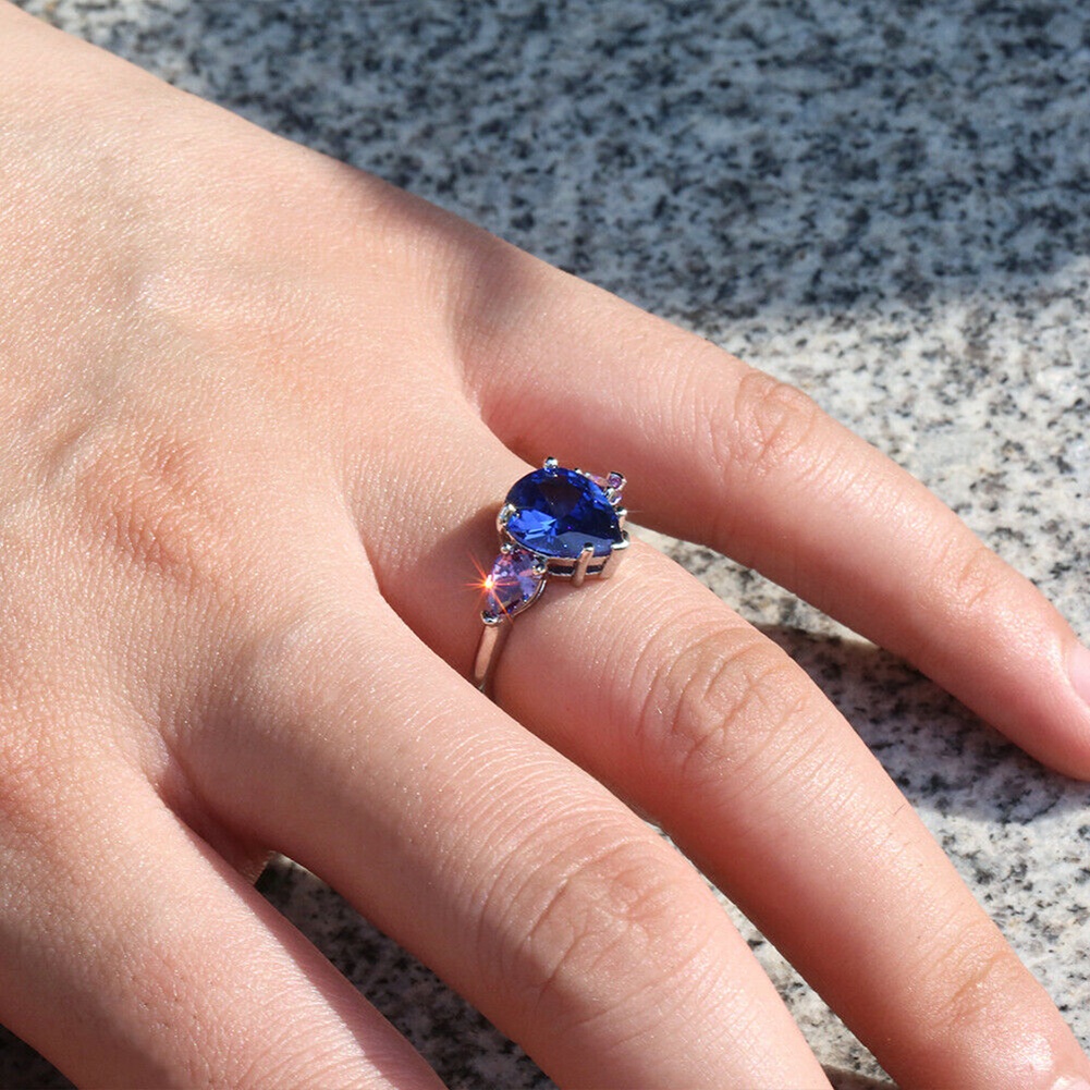 Hu Hu Hu Hu Hu Alat Bantu Pasang Kacamata♡ Cincin Wanita Hias Sapphire Amethyst Imitasi Untuk Pesta Pernikahanhadiah