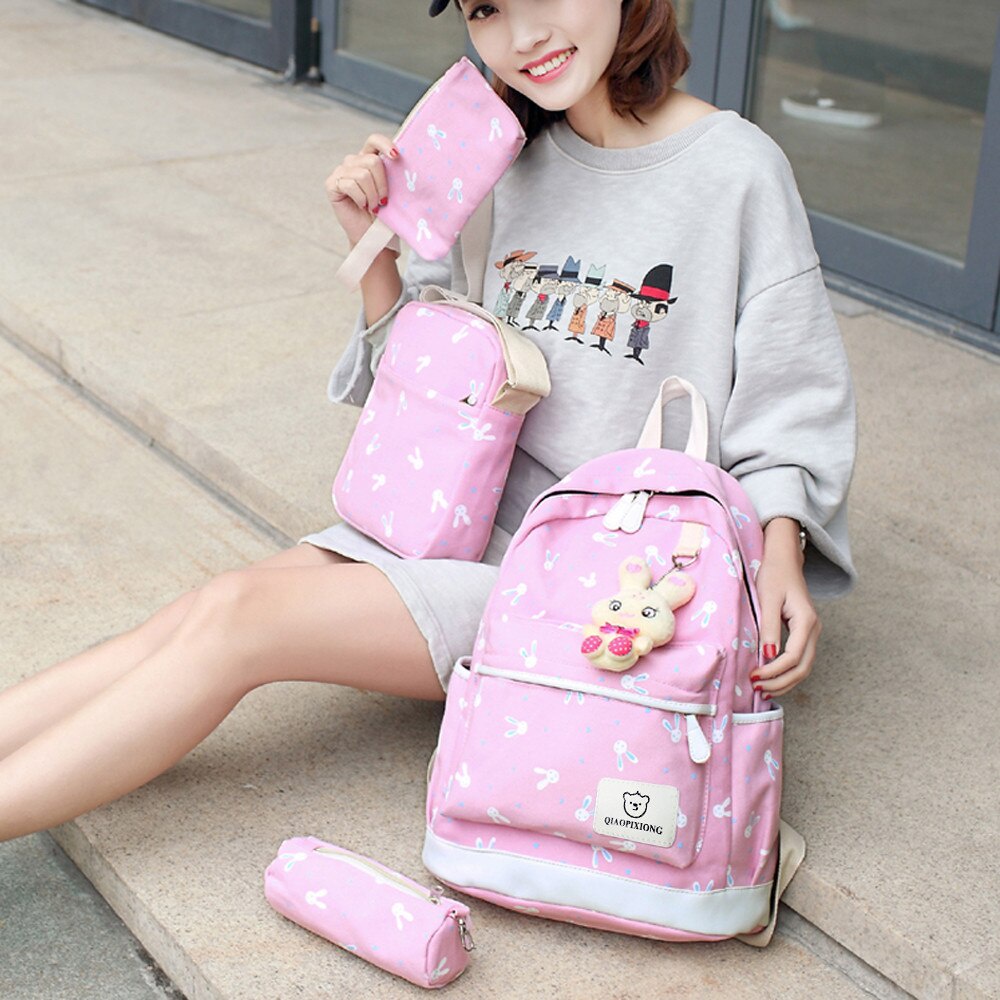 Twenty Bag - Tas Ransel Sekolah Anak Wanita Dan Pria Untuk Anak PAUD TK SD SMP REMAJA Terbaru 2021 Kekinian Motif Carakter RABBIT 4IN1 Korean Sytle Multifungsi Bahan Canvas