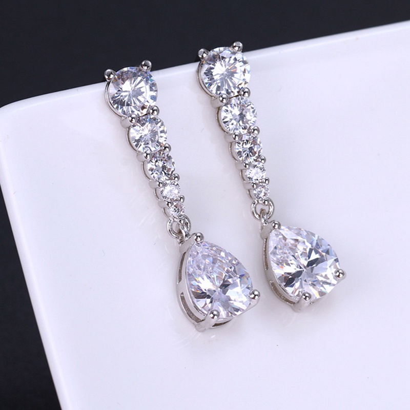 Anting Kristal Cubic Zirconia Bentuk Pir Untuk Wanita