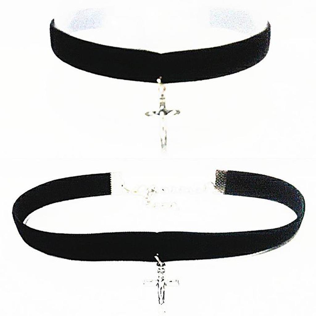 Choker Velvet Necklace Silver Small Cross | Kalung Handmade