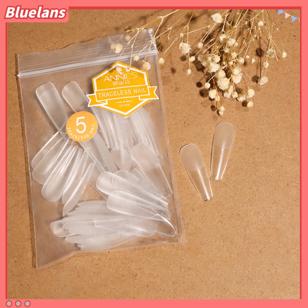 Bluelans 50Pcs / Kantong Kuku Palsu Bentuk T Transparan Ultra Tipis Tahan Lama Untuk Wanita