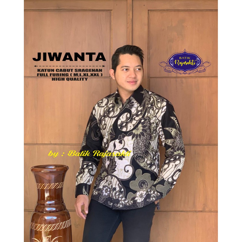 JIWANTA Kemeja Batik Pria Full Furing Bahan Katun Sragenan