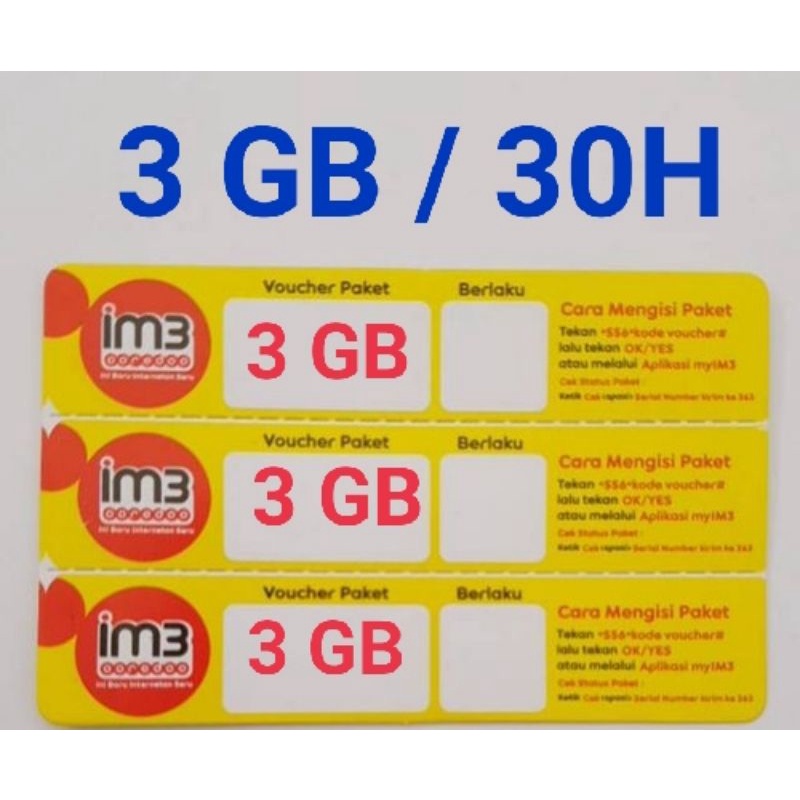 VOUCHER INDOSAT 3GB internet 3gb 30hari Isat m3 Im3 Indosat
