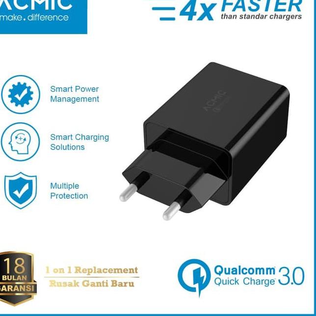 Ready Murah ACMIC CQC01 - Quick Charge 3.0 USB Wall Charger Fast Charging - Hitam
