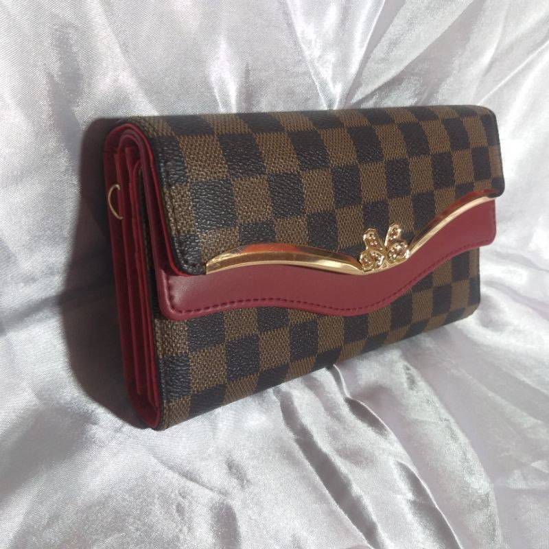 Dompet Tas 2in1 Tali Panjang dan Pendek LV Coklat Merah Wanita Elegan