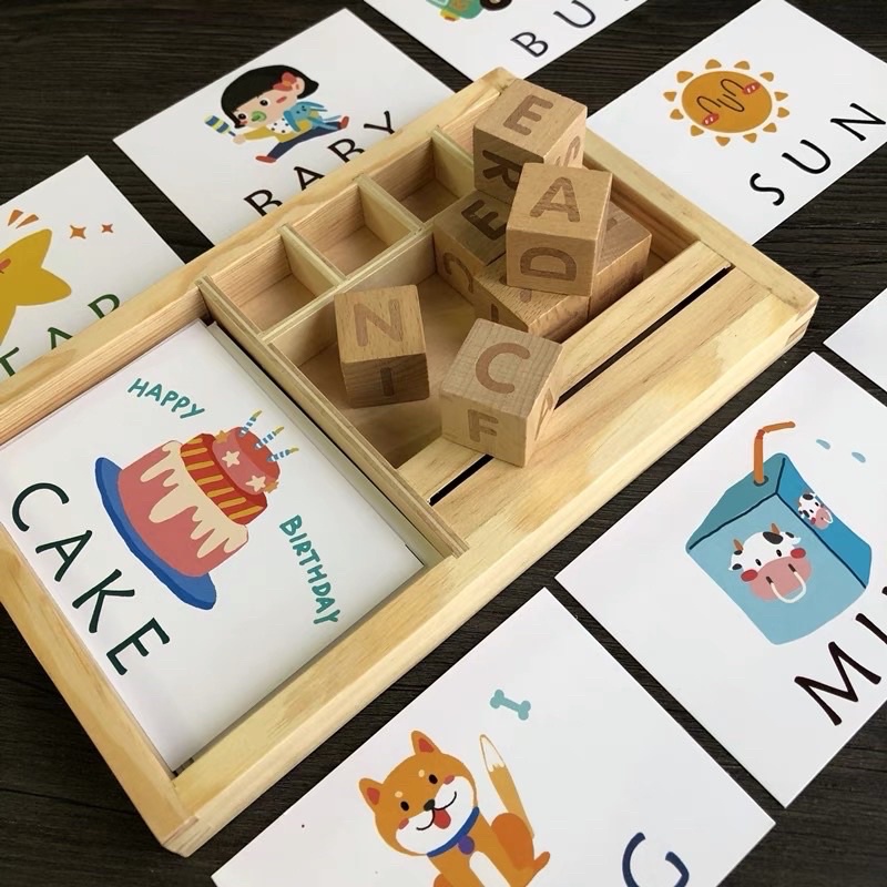 Wooden alphabet learning box - belajar huruf - mengeja - mainan edukasi anak