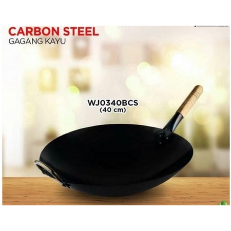 Jual Wajan Carbon Steel Gagang Kayu Cm Penggorengan Gagang Panjang Wok Nasi Goreng Panci