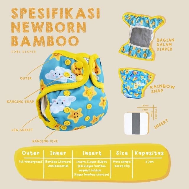 Clodi Sobi Newborn Bambo Popok cuci ulang bayi Newborn