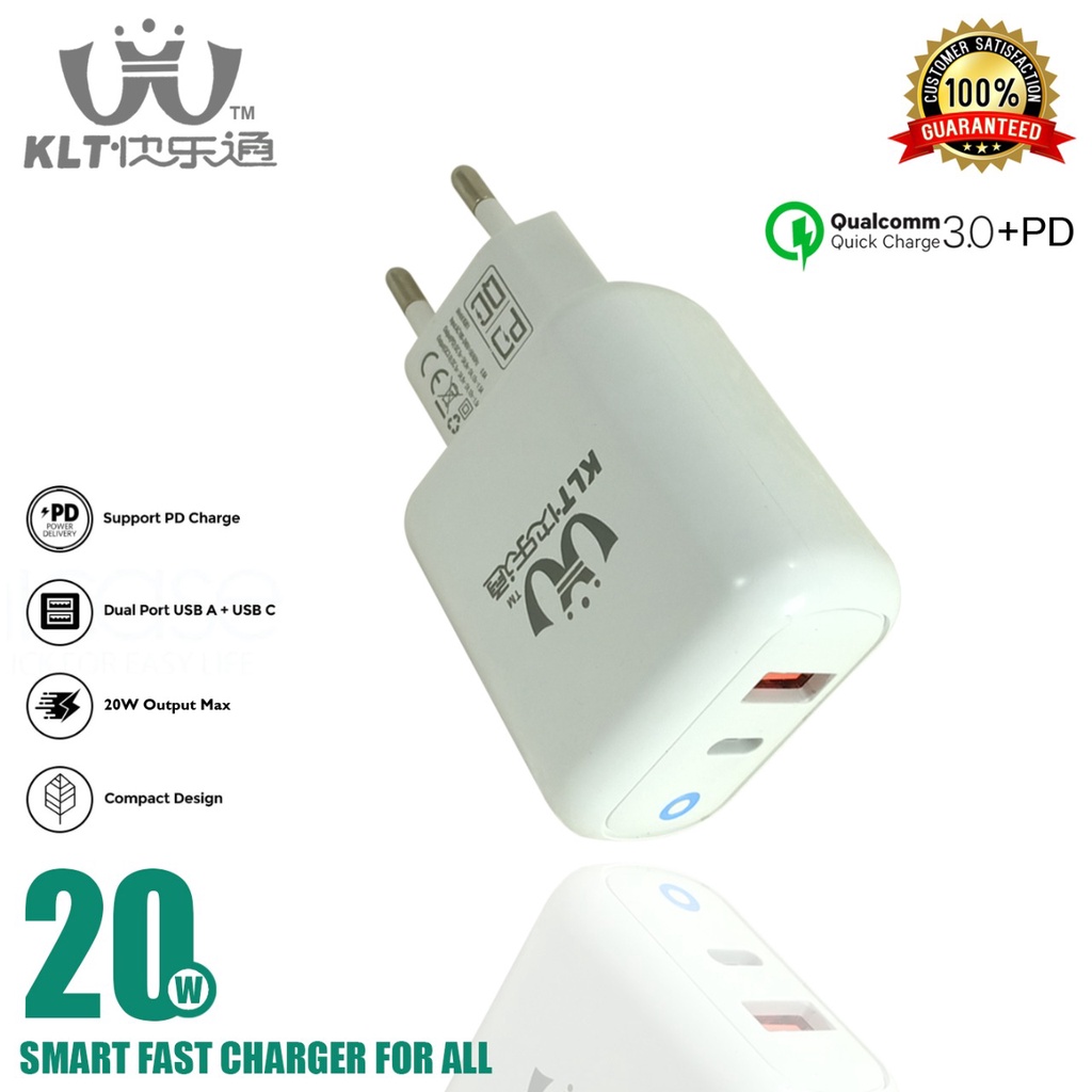 Wall Charger KLT PowerPort II with PD White Quick Charge 3.0 + PD Power Adaptor Smart Fast K801