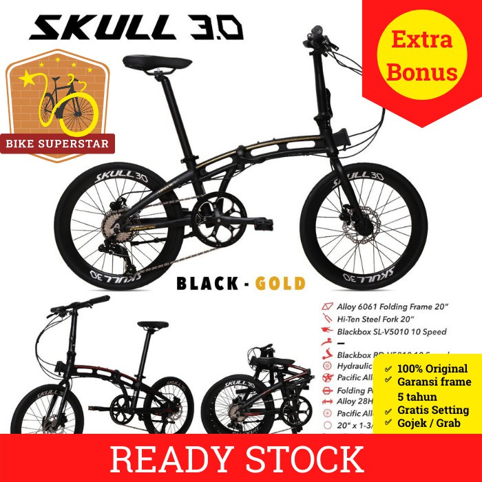 Sepeda Lipat 20 Inch Pacific Skull 3.0 Alloy 10 Speed Hidrolik