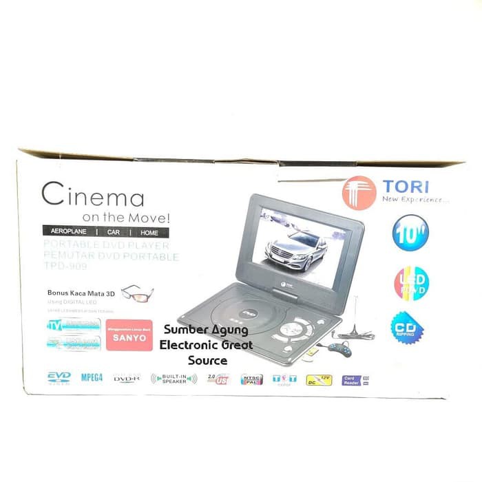 Tori DVD Portable 10inch Bons Kaca Mata 3D TPD909 DVD Player