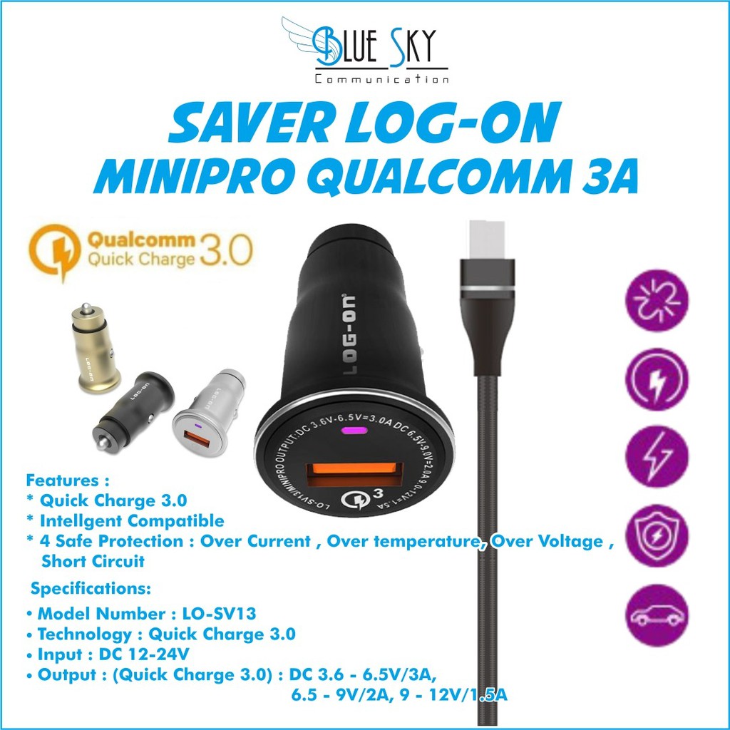 SAVER LOG-ON MINIPRO LO-SV13 3A QUICK CHARGE QUALCOMM FAST CHARGING