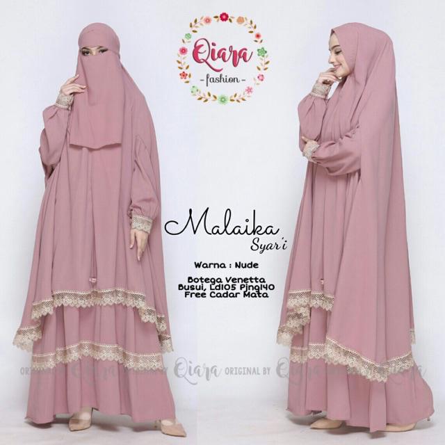 MALAIKA SYARI gamis syari free cadar original qiara fashion original intanaka kanza-nude