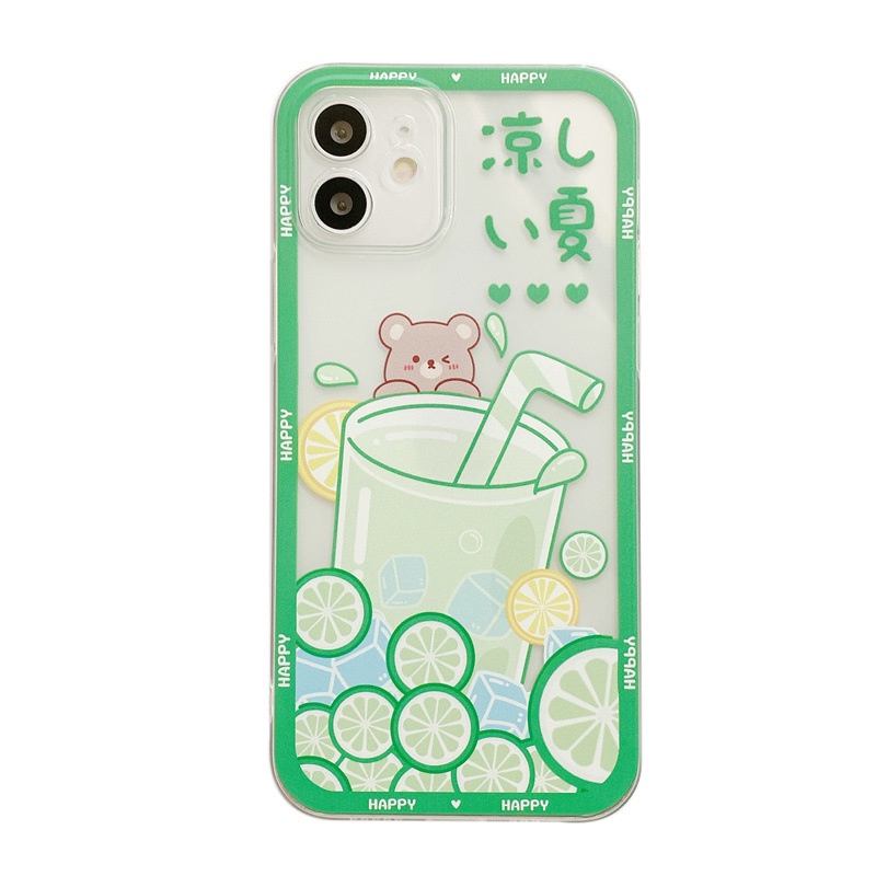 IPHONE Musim Panas Hijau Minum Es Krim Perlindungan Penuh Transparan Phone Case Cover Untuk Iphone6 6s 78 PLUS X XR XS 11 12 13 PRO MAX SE 2020