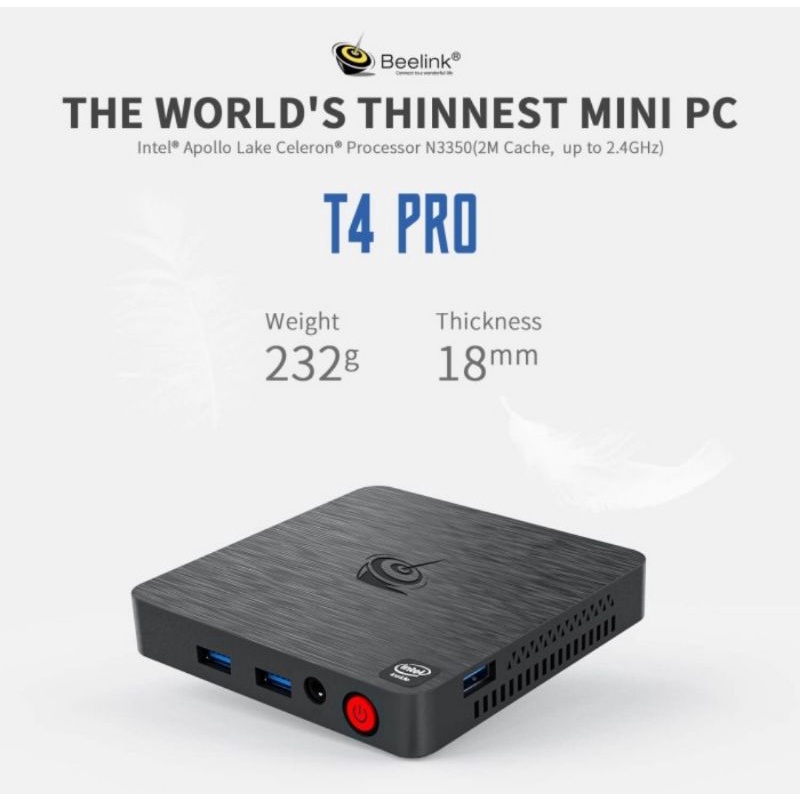 Beelink T4 Pro Mini PC Intel celeron N3350 4/64GB Dual 4K Windows 10