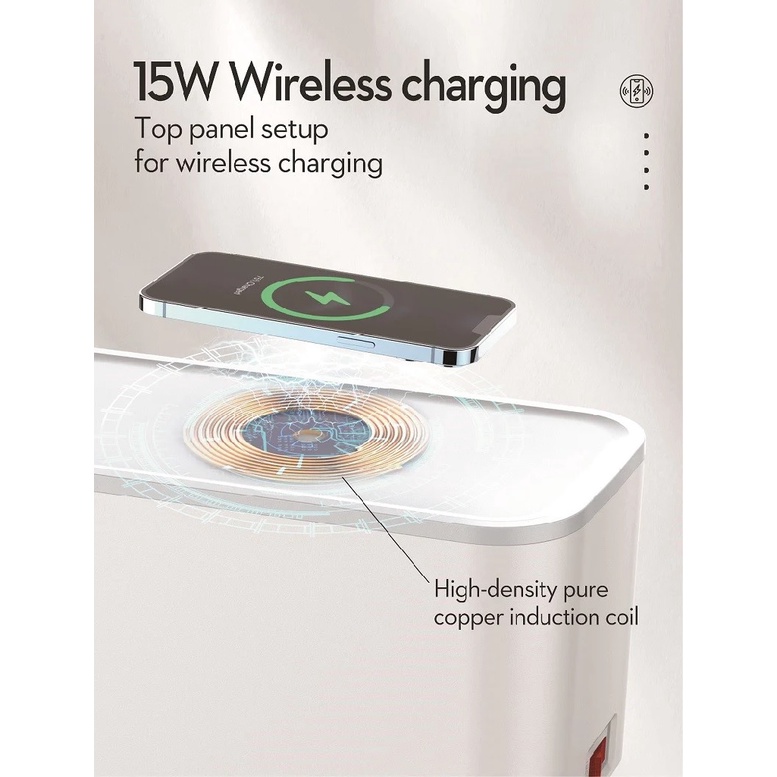 LDNIO SCW5354 - Management Power Strip Box - 15W Wireless Charging - Kabel Ekstension 5 Socket dan 3 USB - Lengkap dengan Wireless Charging dan Box Penyimpanan