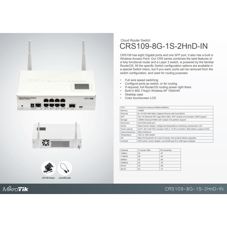 MikroTik CRS 109 8G 1S 2HnD IN CRS109-8G-1S-2HnD-IN