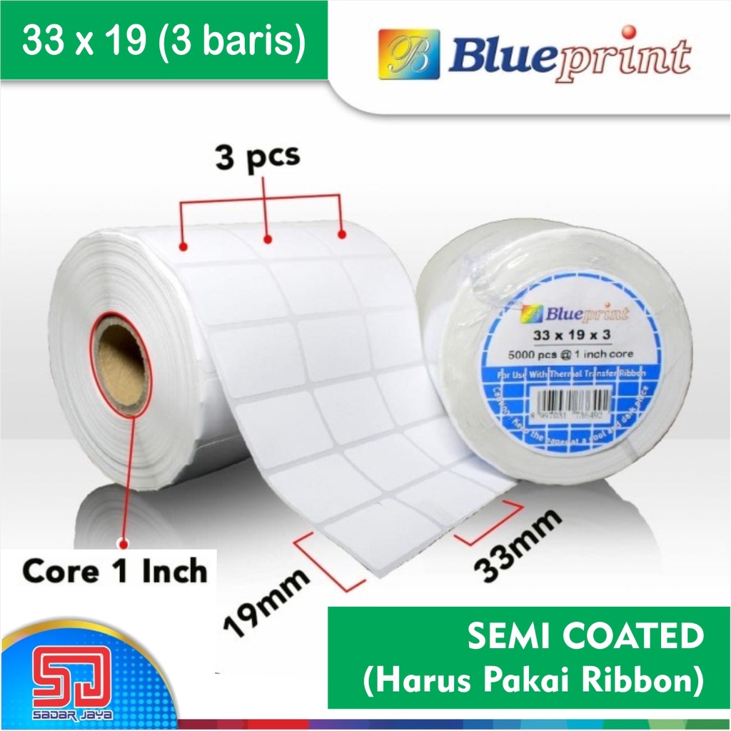 

Blueprint Sticker label 33 x 19 mm 3 Line Baris Semi Coated Stiker Barcode Harga 33x19x3