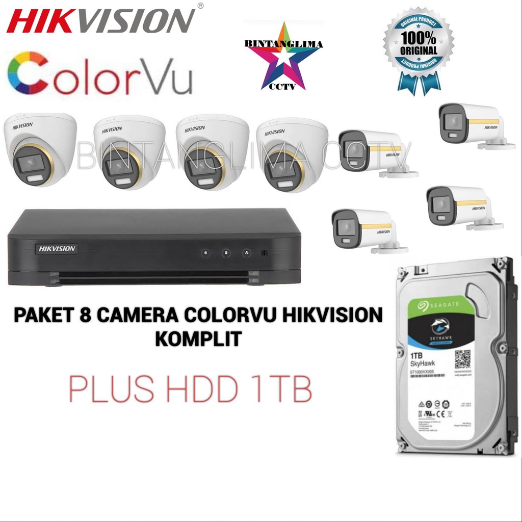PAKET 8 CAMERA HIKVISION COLORVU FULL HD1080P KOMPLIT