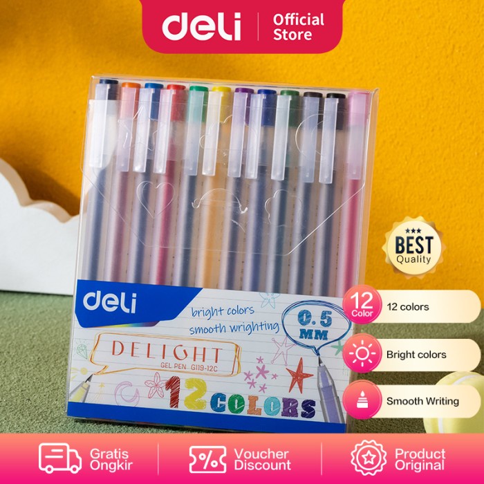 

CODE365 Deli School Gel Pen/Pulpen Gel 0.5mm 12Warna Penulisan Halus EG119-12C