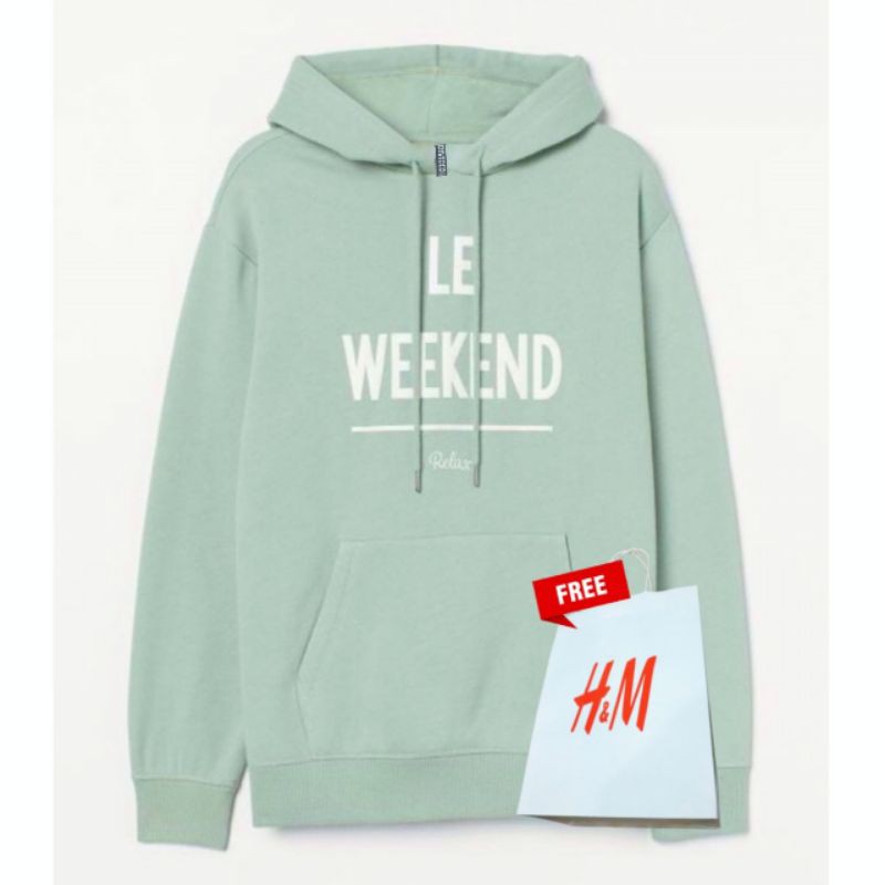 Hoodie  H&M Hijau Pria Wanita HnM Le Weekend Relax Dusty Green Cowok Cewek Free Paper Bag
