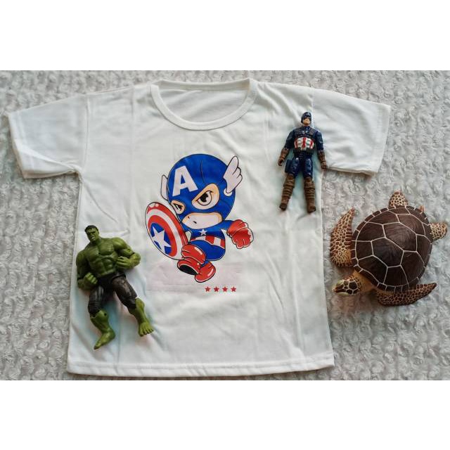 Baju Kaos Atasan Distro Anak Import Captain America T shirt Avengers Laki Laki Dan Perempuan Umur 3 - 7 Tahun Murah Termurah KE23