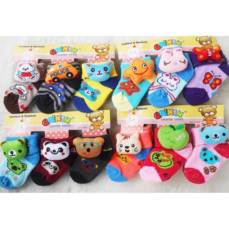 Kaos Kaki Bayi Boneka 3D GAIXIN 1PACK (3 PASANG) kaoskaki Bayi Boneka Gaixin(Bayi Umur 0-1 Tahun)