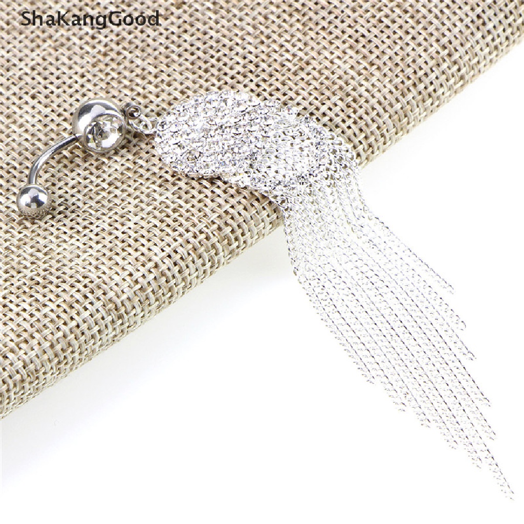 Skid Anting Tindik Perut / Pusar Model Rumbai Kristal Berlian Imitasi Untuk Wanita