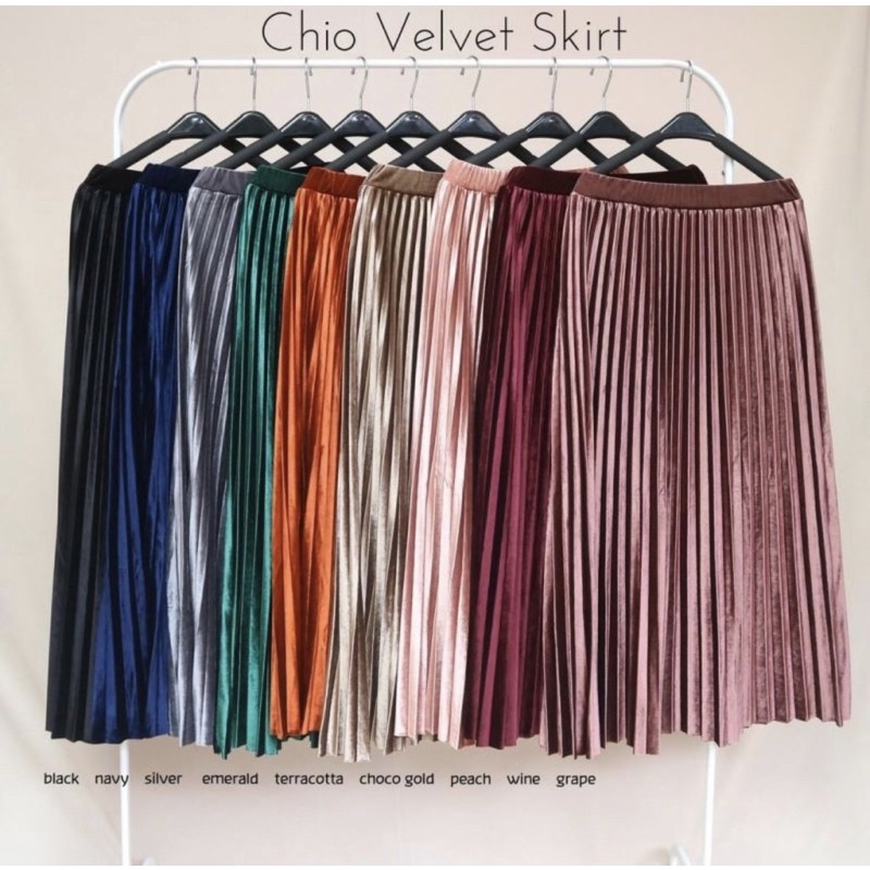 Rok Plisket Chio velvet skirt fashion muslim rok panjang mewah pesta
