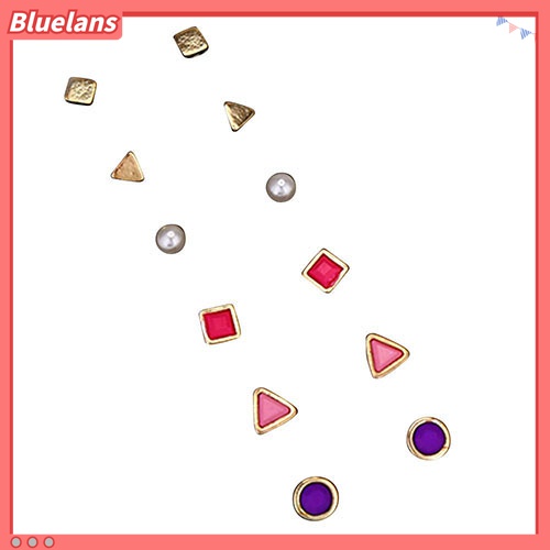 6 Pasang / Set Anting Stud Bentuk Geometris Untuk Wanita