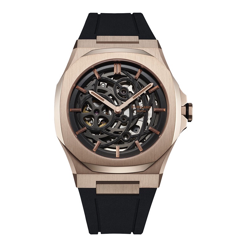 Jam Tangan Pria D1 Milano Mechanical D1-SKRJ12 Skeleton Dial Black Rubber Strap