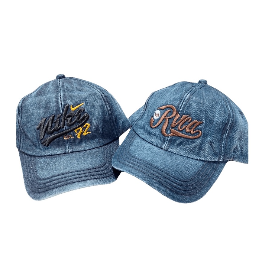 Topi Baseball Denim Bordir England / Nike / Discovery / RVCA Ring Besi Unisex Remaja Dewasa